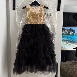 Badgley Mischka Black and Gold Formal Kids Dress